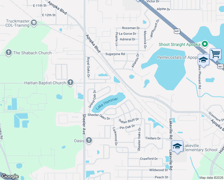 map of restaurants, bars, coffee shops, grocery stores, and more near 1017 Windsong Circle in Apopka
