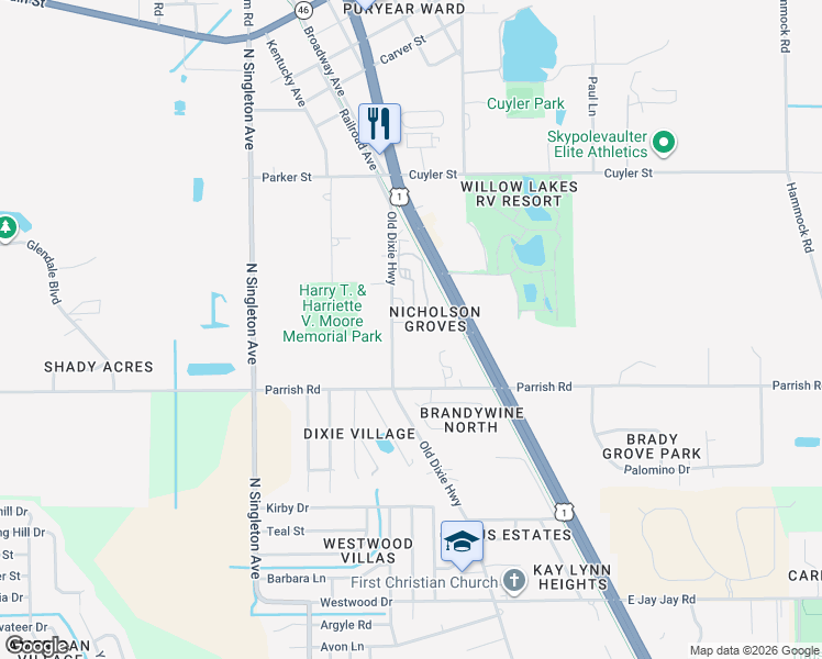 map of restaurants, bars, coffee shops, grocery stores, and more near 2953 Nicholson Street in Titusville