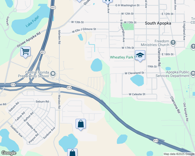 map of restaurants, bars, coffee shops, grocery stores, and more near 1890 South Hawthorne Avenue in Apopka