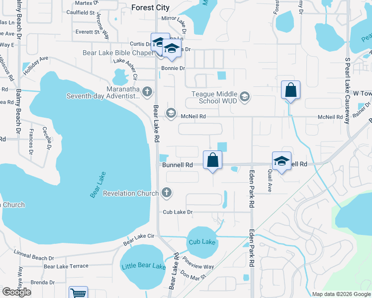 map of restaurants, bars, coffee shops, grocery stores, and more near 1652 Bear Crossing Circle in Apopka