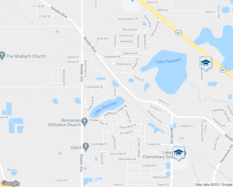 map of restaurants, bars, coffee shops, grocery stores, and more near 1241 East Cleveland Avenue in Apopka