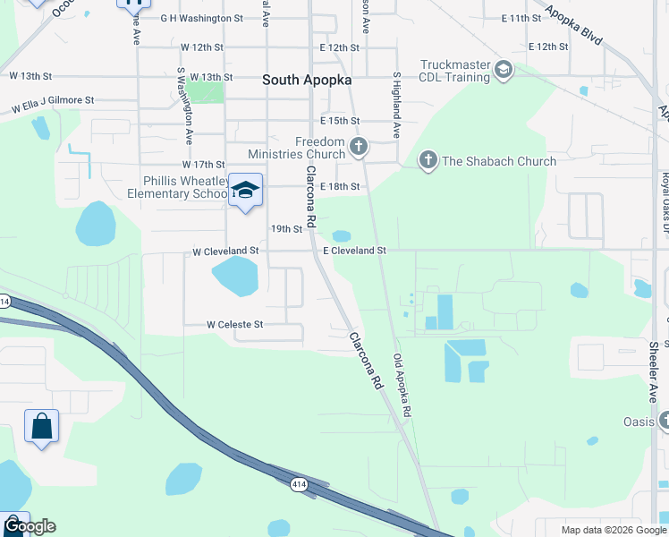 map of restaurants, bars, coffee shops, grocery stores, and more near 112 East Cleveland Street in Apopka