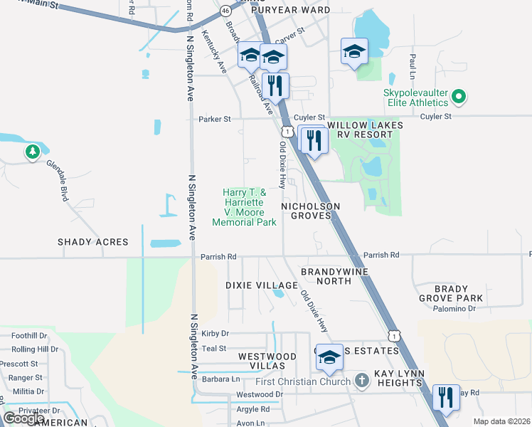 map of restaurants, bars, coffee shops, grocery stores, and more near 2140 Old Dixie Highway in Titusville
