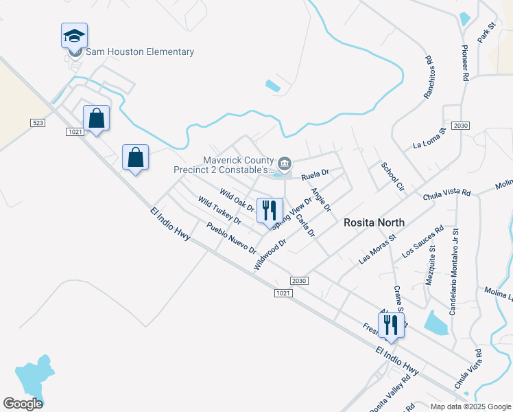 map of restaurants, bars, coffee shops, grocery stores, and more near 369 Wild Oak Drive in Eagle Pass