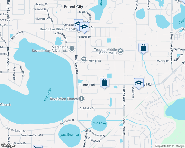 map of restaurants, bars, coffee shops, grocery stores, and more near 1652 Bear Crossing Circle in Apopka