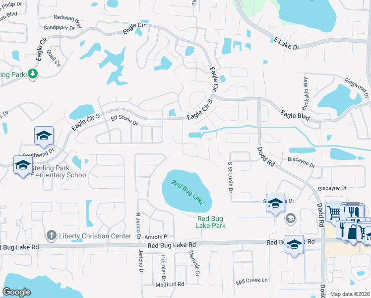map of restaurants, bars, coffee shops, grocery stores, and more near 457 Wild Fox Drive in Casselberry