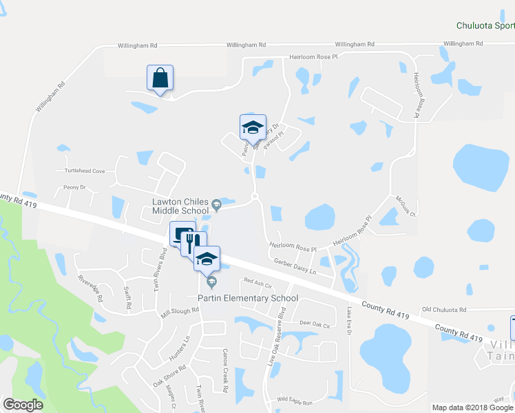 map of restaurants, bars, coffee shops, grocery stores, and more near 4346 Heirloom Rose Place in Oviedo