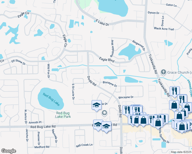 map of restaurants, bars, coffee shops, grocery stores, and more near 637 Sumter Court in Winter Springs