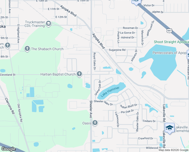 map of restaurants, bars, coffee shops, grocery stores, and more near 930 East Cleveland Street in Apopka