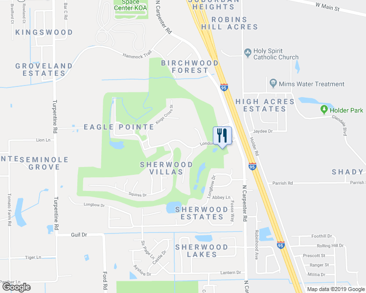 map of restaurants, bars, coffee shops, grocery stores, and more near 4405 London Town Road in Titusville