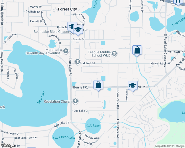 map of restaurants, bars, coffee shops, grocery stores, and more near 1504 Emerald Isle Point in Apopka