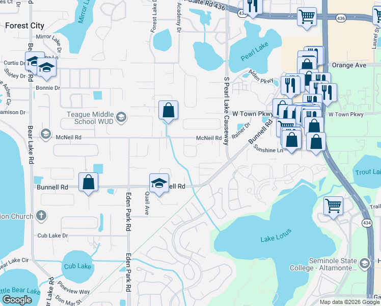 map of restaurants, bars, coffee shops, grocery stores, and more near 242 Pinestraw Circle in Altamonte Springs
