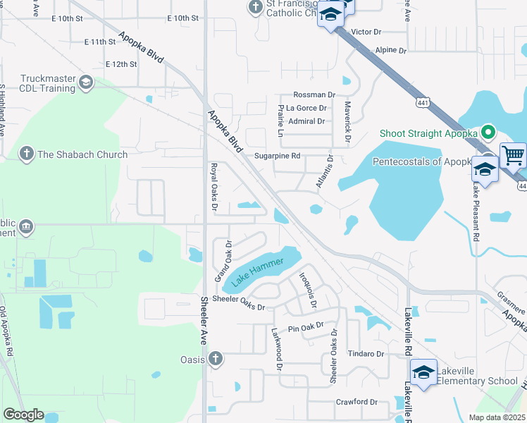 map of restaurants, bars, coffee shops, grocery stores, and more near 1021 Royal Oaks Drive in Apopka