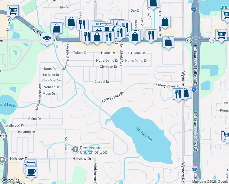 map of restaurants, bars, coffee shops, grocery stores, and more near 113 Pine Needle Lane in Altamonte Springs
