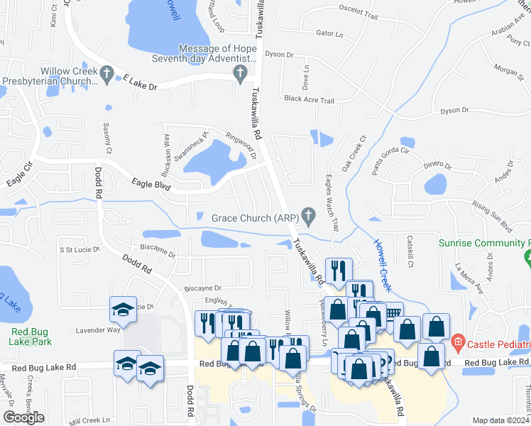 map of restaurants, bars, coffee shops, grocery stores, and more near 345 Ringwood Circle in Winter Springs