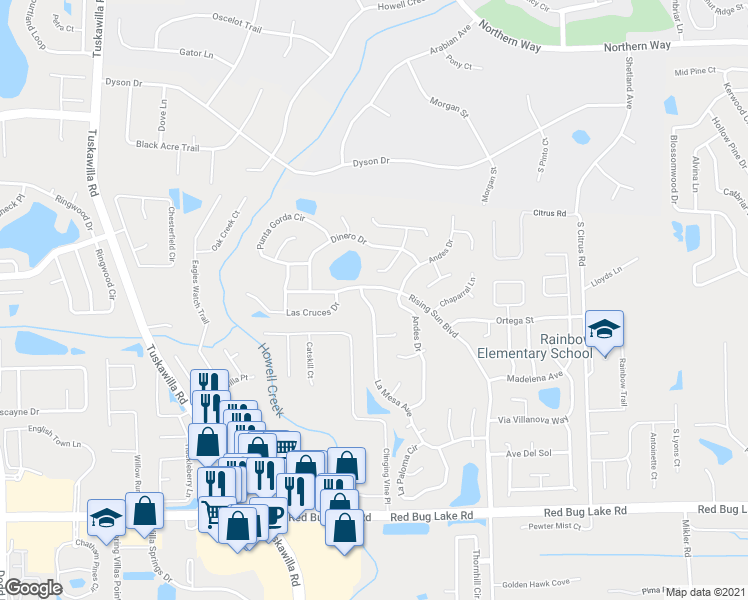 map of restaurants, bars, coffee shops, grocery stores, and more near 1172 La Mesa Avenue in Winter Springs