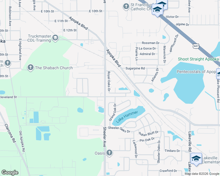 map of restaurants, bars, coffee shops, grocery stores, and more near 1391 Royal Oaks Drive in Apopka