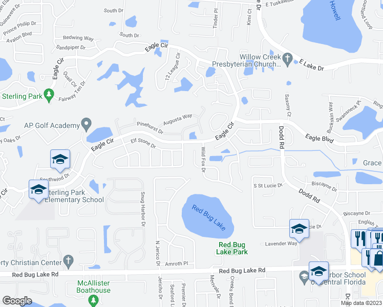 map of restaurants, bars, coffee shops, grocery stores, and more near 1516 Cougar Court in Casselberry