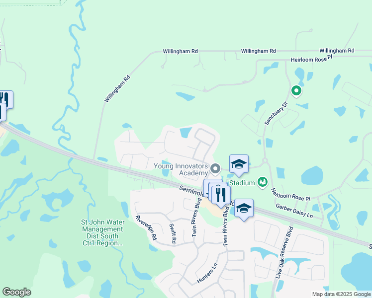 map of restaurants, bars, coffee shops, grocery stores, and more near 2933 Star Grass Point in Oviedo