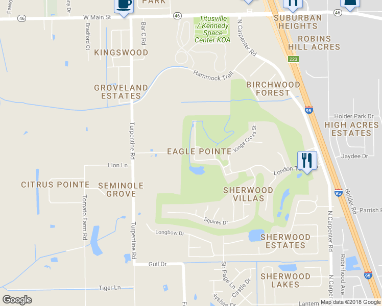 map of restaurants, bars, coffee shops, grocery stores, and more near 2098 Arnold Palmer Drive in Titusville