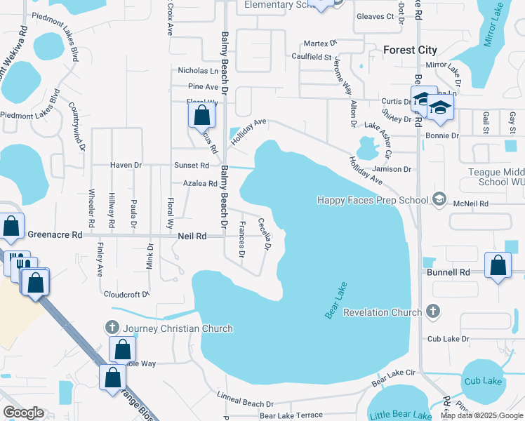 map of restaurants, bars, coffee shops, grocery stores, and more near 3051 Cecelia Drive in Apopka