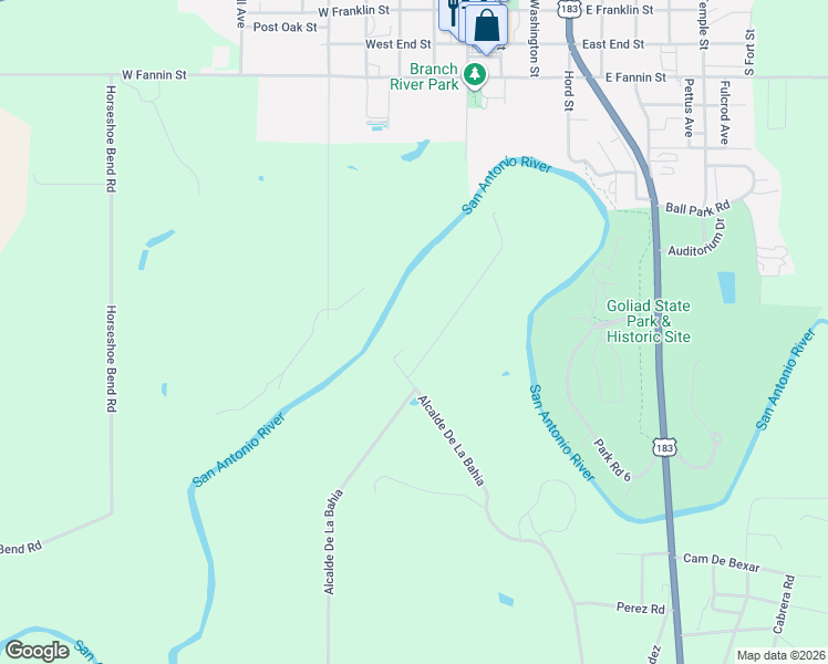 map of restaurants, bars, coffee shops, grocery stores, and more near 1206 Alcalde De La Bahia in Goliad