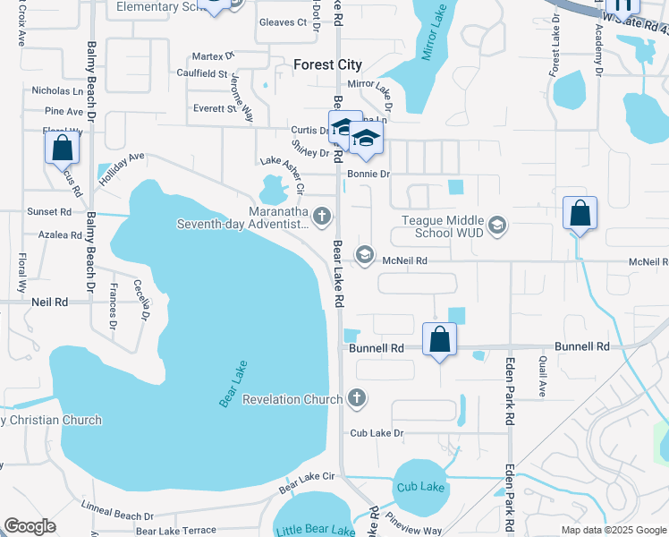 map of restaurants, bars, coffee shops, grocery stores, and more near 3541 Holliday Avenue in Apopka
