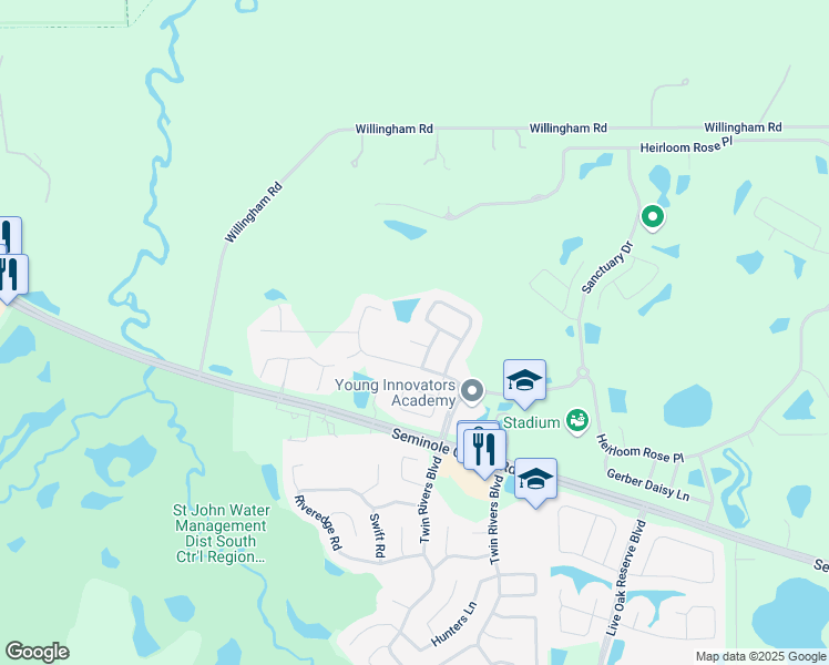 map of restaurants, bars, coffee shops, grocery stores, and more near 2933 Star Grass Point in Oviedo