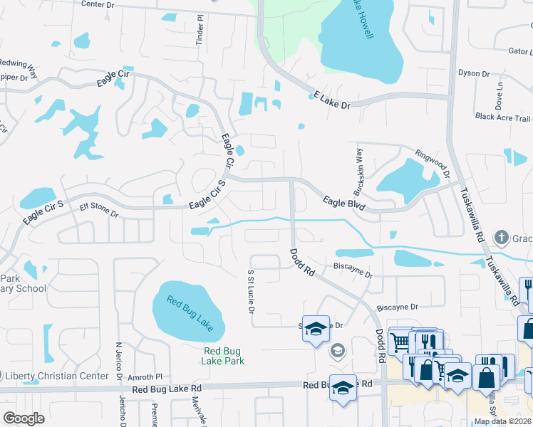 map of restaurants, bars, coffee shops, grocery stores, and more near 4386 Weeping Willow Circle in Casselberry