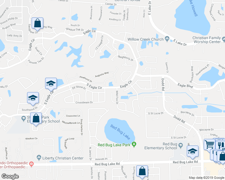 map of restaurants, bars, coffee shops, grocery stores, and more near 1516 Cougar Court in Casselberry