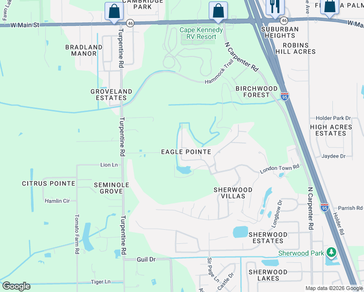 map of restaurants, bars, coffee shops, grocery stores, and more near 2098 Arnold Palmer Drive in Titusville