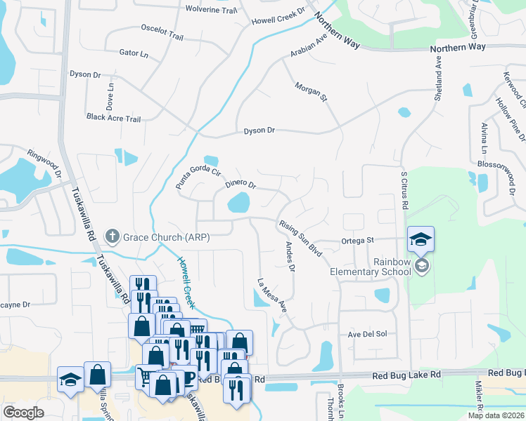 map of restaurants, bars, coffee shops, grocery stores, and more near 1090 Condor Place in Winter Springs