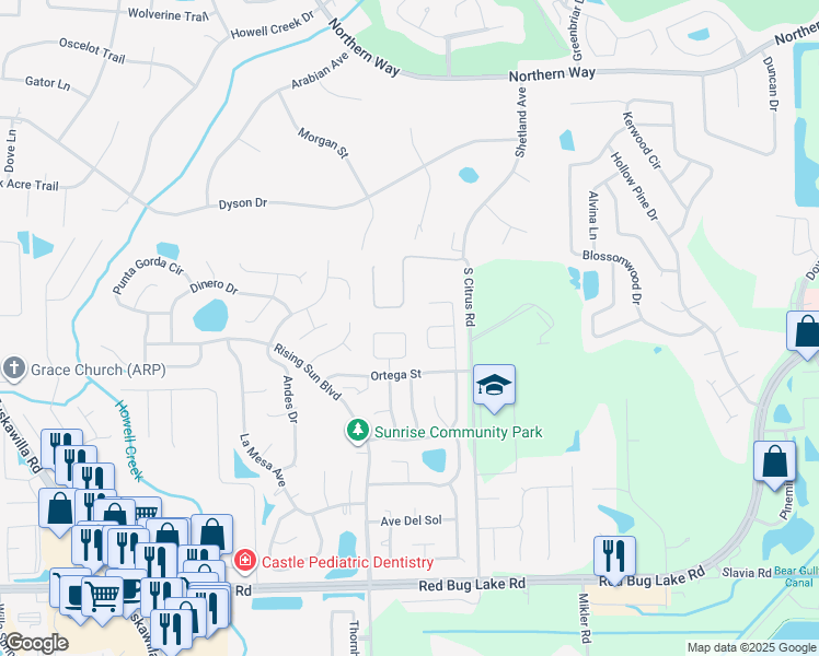map of restaurants, bars, coffee shops, grocery stores, and more near 1150 Saddlehorn Circle in Winter Springs