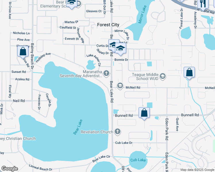 map of restaurants, bars, coffee shops, grocery stores, and more near 3525 Holliday Avenue in Apopka