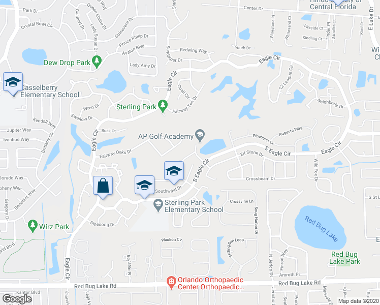map of restaurants, bars, coffee shops, grocery stores, and more near 300 Daneswood Way in Casselberry