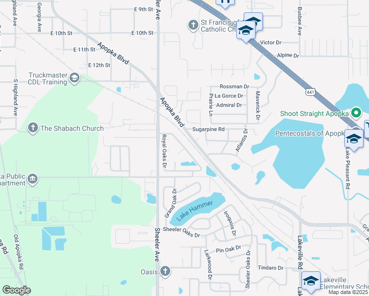 map of restaurants, bars, coffee shops, grocery stores, and more near 1099 Maple Court in Apopka