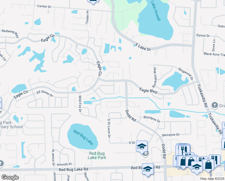 map of restaurants, bars, coffee shops, grocery stores, and more near 328 Falling Leaf Way in Casselberry