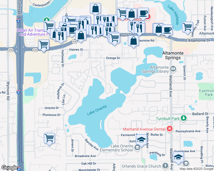 map of restaurants, bars, coffee shops, grocery stores, and more near 532 Orange Drive in Altamonte Springs