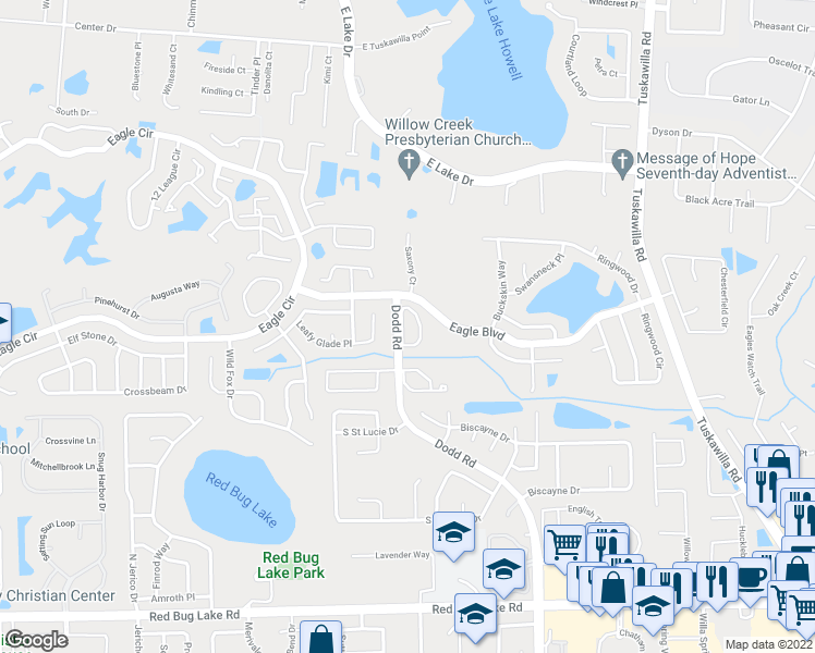 map of restaurants, bars, coffee shops, grocery stores, and more near 4514 Brook Hollow Circle in Winter Springs