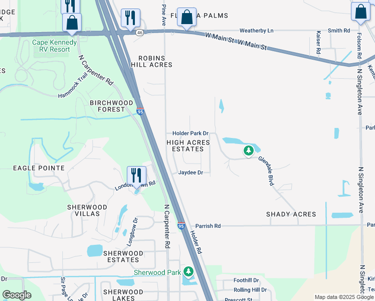 map of restaurants, bars, coffee shops, grocery stores, and more near 2136 Trieste Dr in Mims