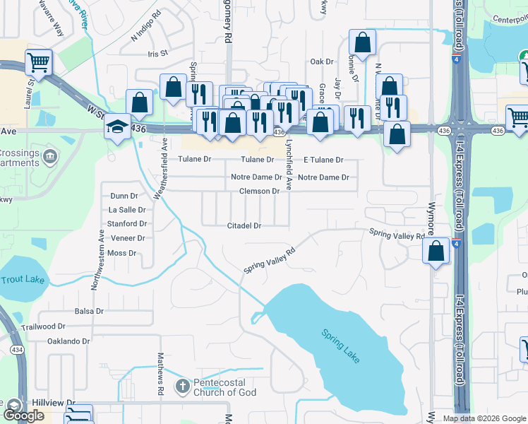 map of restaurants, bars, coffee shops, grocery stores, and more near 551 Michigan Avenue in Altamonte Springs