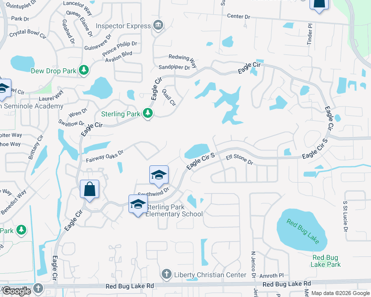 map of restaurants, bars, coffee shops, grocery stores, and more near 300 Daneswood Way in Casselberry