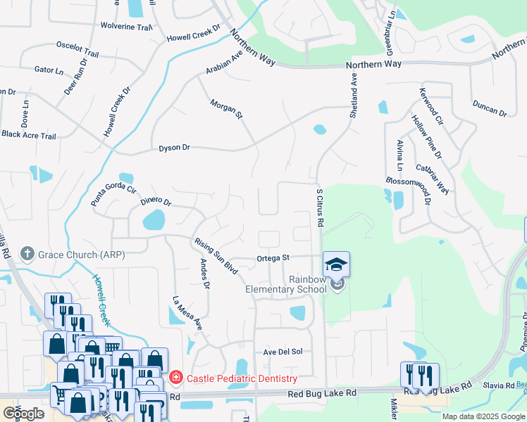 map of restaurants, bars, coffee shops, grocery stores, and more near 1129 Citrus Oaks Run in Winter Springs