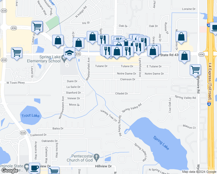 map of restaurants, bars, coffee shops, grocery stores, and more near 548 Columbia Avenue in Altamonte Springs