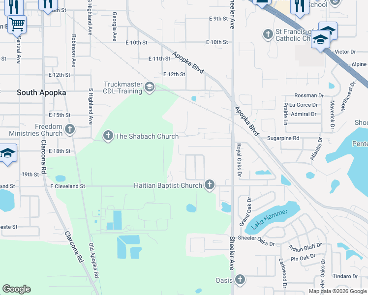 map of restaurants, bars, coffee shops, grocery stores, and more near 712 Jeffcoat Street in Apopka