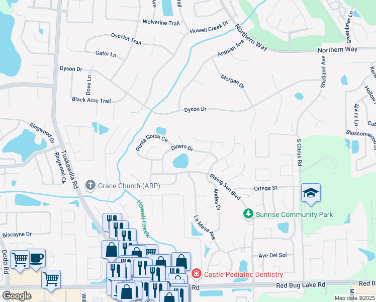 map of restaurants, bars, coffee shops, grocery stores, and more near 997 Dinero Drive in Winter Springs