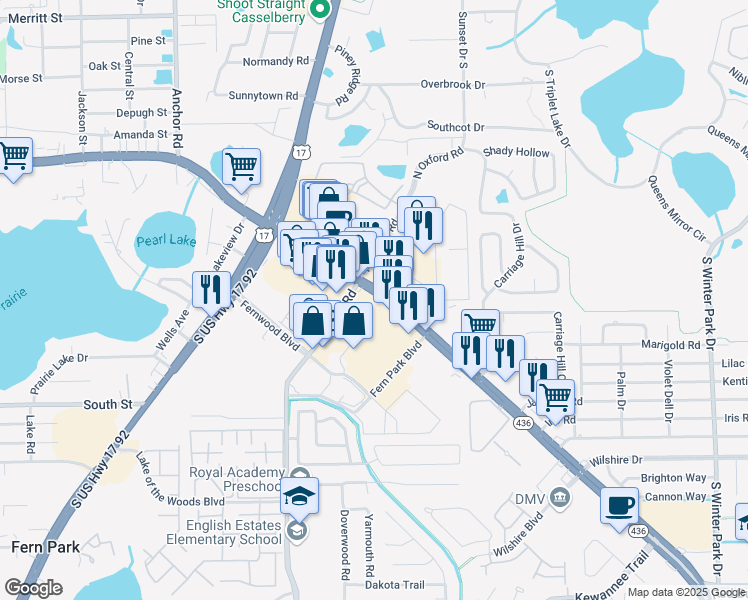 map of restaurants, bars, coffee shops, grocery stores, and more near 205 Florida 436 in Fern Park