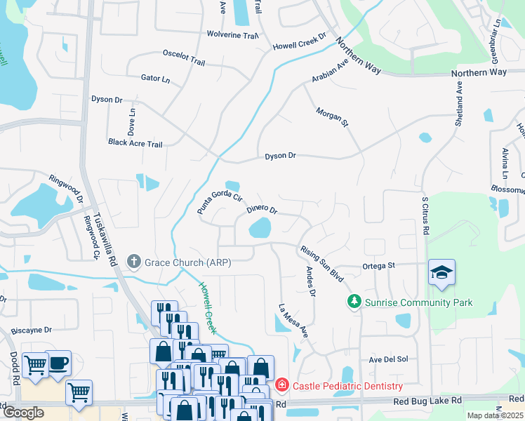 map of restaurants, bars, coffee shops, grocery stores, and more near 997 Dinero Drive in Winter Springs
