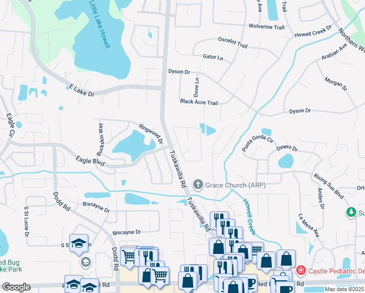 map of restaurants, bars, coffee shops, grocery stores, and more near 1002 Chesterfield Circle in Winter Springs