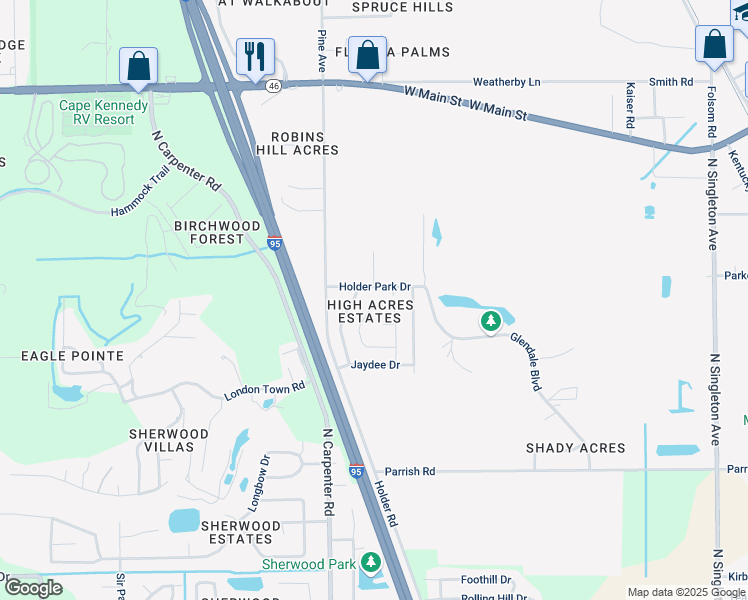 map of restaurants, bars, coffee shops, grocery stores, and more near 2136 Trieste Drive in Mims